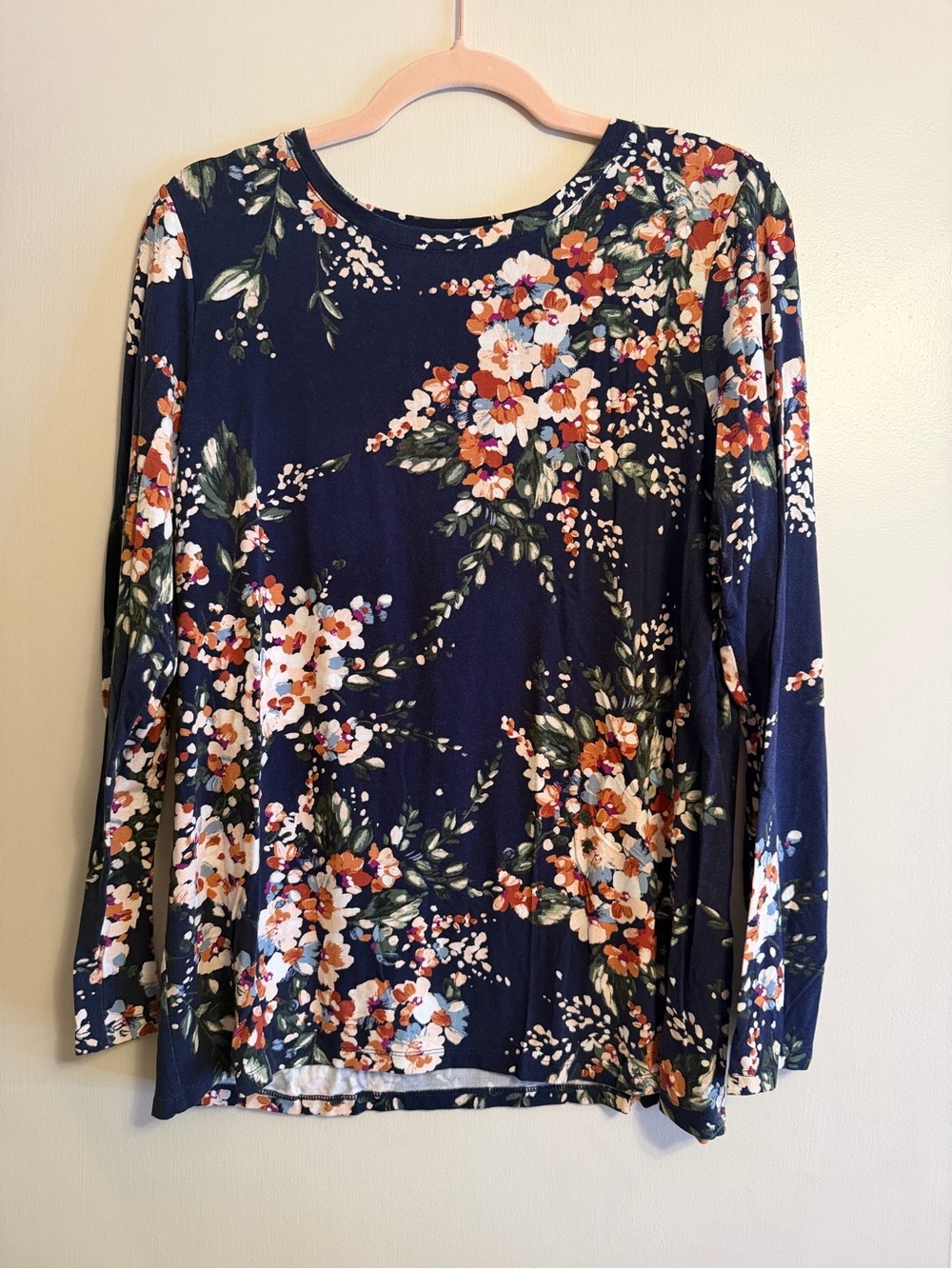 Chico's Floral Navy Long-Sleeve Top